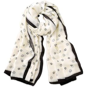 Women's Silk Scarves Floral Printed Flower Long Shawl Soft Wrap Sunscreen Cape Sweet And Elegant Style All Season