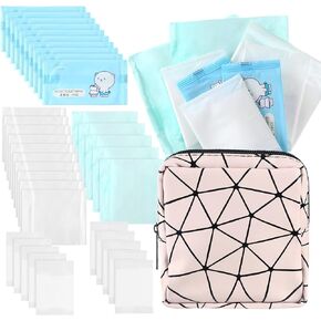 First Period Kit for Girls 9-12 Period Bag for School Teen Girls 25 Pcs Sanitary Napkins Petite, Liner, Regular and Overnight Pads 10 Pcs Feminine Wipes Menstrual Sanitary Pad Storage Bag