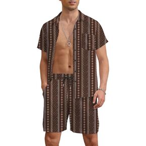 Mens Hawaiian Shirt and Shorts Set Casual Sleeve Sets Vacation Floral Button Down Summer Outfits