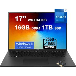 كمبيوتر محمول LG Gram 17 Business خفيف الوزن | 17 بوصة WQXGA IPS | الجيل الثالث عشر Intel 12-Core i7-1360P | 16 جيجابايت DDR4 1 تيرابايت SSD | بإضاءة خلفية Thunderbolt4 USB4 HDMI عمر بطارية طويل Win11Pro أسود + كابل HDMI in Kuwait