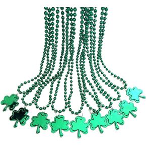 72 Pcs St. Patrick's Day Shamrock Bead Necklaces Irish Green Clover St. Patrick's Beads Necklace Party Supplies