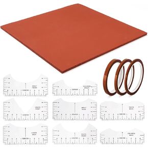 15 x 15 Inches Silicone Heat Press Mat Pad with 8 PCS T-Shirt Rulers and 3 PCS Heat Resistant Tapes, 0.3" Thickest Silicone Pad for Heat Press Machine (Red+15"x15")