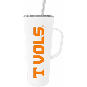 Campus Colors NCAA Stainless Steel 20oz Roadie With Handle & Dual Option Lid With Straw - Officially Licensed Tumbler (Tennessee Volunteers - White)