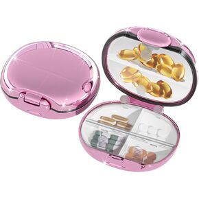 Travel Pill Organizer, 6 Compartments Portable Pill Case, Luxury Plating Design, Weekly Pill Organizer, Vitamin Planner, Large Capacity Pill Box for Fish Oils, Pink