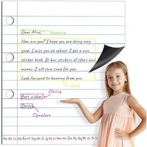 Magnetic Notebook Paper, Erasable & Writable Handwriting Lined Paper Dry Erase Writing Strip Learning Tool for Classroom School, Whiteboard, Blackboard, Office Supplies (17" x 20")