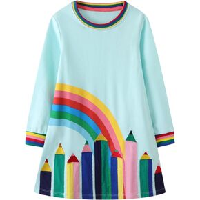 Girls Dress A-Line Dress for Toddler Kids Baby with Crewneck 100% Cotton Causal Playwear Cute Outifit