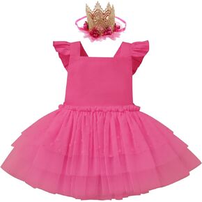 Toddler Baby Girl Birthday Party Outfit Princess Tulle Tutu Dress with Crown Heacband 2PCS Pageant Wedding Dress