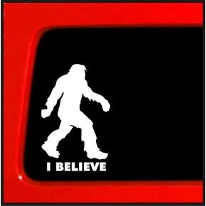 | Bigfoot Sasquatch Stick Figure I Believe | Yeti, Vinyl Bigfoot Bumper Sticker Decal for Car, Truck, SUV, Window, Laptop | 3.7"x5.8" (White)