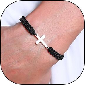 Black Cross Woven Rope Bracelets, Trendy Adjustable Friendship Couple Charm Bracelets, Lucky Protection Jewelry Gifts for Women Men Teen Girls