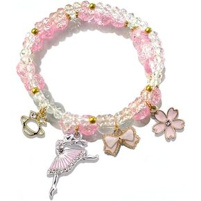 Dance Recital Gifts for Girls,Cute Ballerina Dance Beaded Bracelet Colorful Ballet Dance Girls Bow Saturn Charm Bracelet Ballet Recital Dancer Gifts