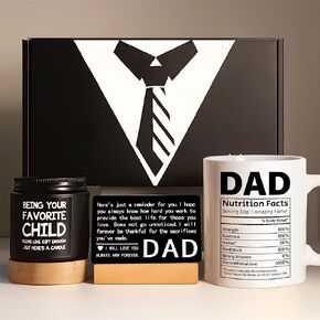 Gifts for Dad - Dad Gifts from Daughter or Son, Perfect Birthday, Father's Day Gifts from kids, Best Dad Ever Gifts for Bonus Dad Step Dad with 11oz Ceramic Coffee Mug Scented Candle Wallet Card