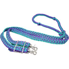 CHALLENGER Horse Knotted Roping Western Barrel Reins Nylon Braided Rein Teal 607129
