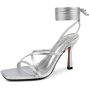 COLETER Womens Heeled Sandals Strappy Lace Up Square Open Toe Stiletto Heels Wedding Party Homecoming Shoes