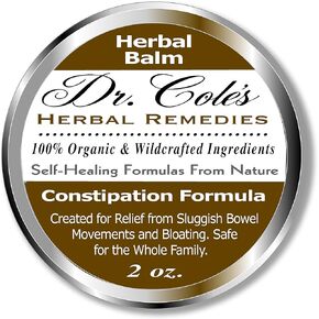 Dr. Cole's Organic Herbal Constipation Relief Formula. Natural, Non-Toxic Ease from Sluggish Bowel Movements & Bloating. Safe, External Ointment for Infants, Toddlers, Kids, Adults, The Elderly & Pets