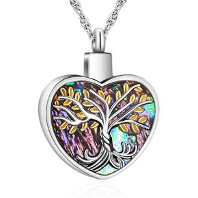 abooxiu Heart Urn Necklaces for Ashes Cremation Jewelry Memorial Cremation Necklace for Ashes Tree of Life Ashes Necklace Stainless Steel Ash Keepsake for Women Men