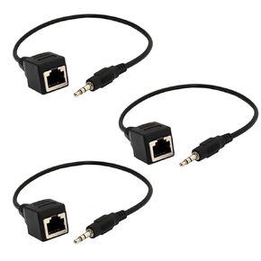 Maxmoral 3pcs 3.5mm 1/8" Stereo Male Plug to RJ45 Female Extender Over Cat5/Cat6 Socket Ethernet Adapter Cable (3.5M/RJ45F)