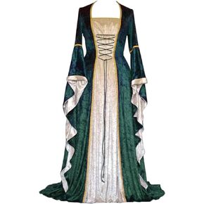 Renaissance Medieval Marie Antoinette Ball Gown Victorian Lace Up Flare Sleeve Long Gown Halloween Party Costume