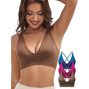 V Neck Sports Bras for Women, Sexy Adjustable Spaghetti Thin Straps, Padded Sports Bralette Cross Back Dance Workout Tops