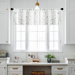 MRTREES ستارة شفافة بيضاء بطول 40.64 سم لغرفة النوم، ستائر من الكتان المزخرف بأوراق شجر مطبوعة لغرفة المعيشة، لوحات ستائر مطبوعة، معالجة نافذة الجيب، لوحة واحدة in Kuwait