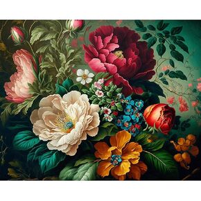 Flower Paint by Numbers Kit for Adults Canvas-Flower Adult Paint by Numbers for Adults,Flower Paint by Numbers Kits for Adults for Gift Home Wall Decor(16x20inch)