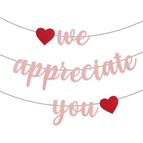 We Appreciate You Banner, 9.8ft Glitter Appreciation CNA Week Backdrop with Red Heart Thank You Bunting Paper Hanging Appreciation Decorations for Doctor Nurse Teacher Pastor Staff (Blue)
