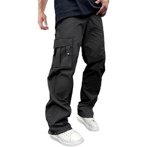 Men's Casual Cargo Pants Drawstring Elastic Waist Hiking Pants Workout Joggers Sweatpants Streetwear Trousers for Men Black,US 36(L)