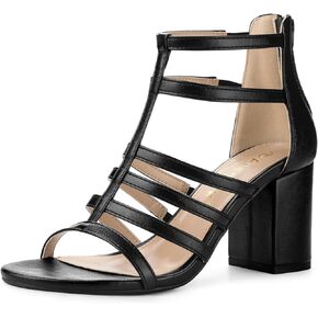 Allegra K Women's Cage Strappy Gladiators Chunky Heels Sandals