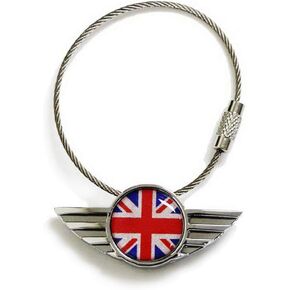 iJDMTOY Chrome Polished Alloy Metal Classic Red/Blue UK Union Jack Wing Shape Key Chain Ring Keychain Compatible With All Mini Cooper R50 R52 R53 R54 R56 R57 R58 R59 R60 R61 F54 F56 F60, etc