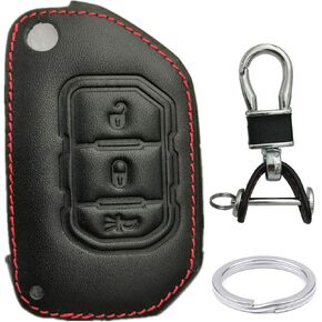 KAWIHEN Leather Key Fob Case Cover Compatible with for 2018 2019 2020 Jeep Wrangler JL JLU Rubicon Gladiator JT 68292942AA(3 Buttons)