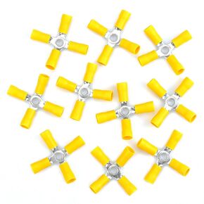 Conext Link 10 Wire Crimp 4 Way Ring Butt Connector Terminal Vinyl Yellow 12-10 awg Gauge GA （18260）