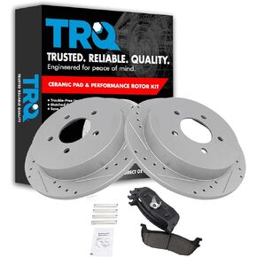 Rear Performance Drilled Slotted Brake Rotor & Ceramic Pad Set for Ford