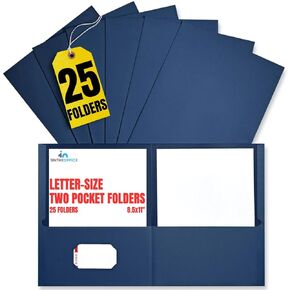 1InTheOffice Blue Folders with Pockets, 2 Pocket Folders, Folders with Pockets, Letter Size, 8.5x11, 25 Pack