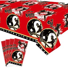 4 Pcs Karate Party Tablecloths, Karate Party Supplies, Rectangular Karate Themed Plastic Table Covers for Boys Girls Karate Birthday Party Decoration - 51 x 86 Inch