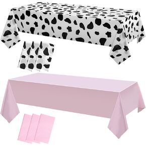 Peryiter 6 Pcs Cow Birthday Table Cover Pink Cow Pattern Table Cloth Pink Cow Plastic Tablecloth Cow Themed Party Decorations for Farmhouse Girls Happy Birthday Baby Shower Party, 54 x 108 in