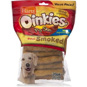 Hartz Oinkies Natural Smoked Pig Skin Twist Dog Treat Chews - 20 Pack