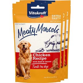 Vitakraft Meaty Morsels Treats for Dogs - Chicken with Beef and Carrots - Super Soft Dog Treats - Two Layers of Gently Oven-Baked Meaty Goodness - 12.6oz Value Pack