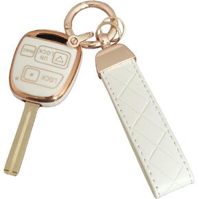 for Lexus Key Fob Cover with Leather Keychain Keyless Entry Remote Control Key Case Protector Replacement Fit for Toyota/Lexus Car Key Accessories (For L-C Black)