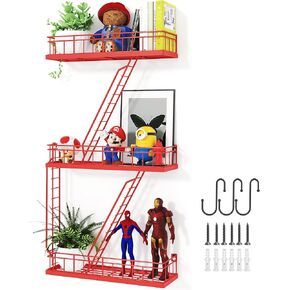 Fire Escape Wall Shelf Black, Fire Escape Ladder 3 Story Shelf Wall Storage, New York Inspired Cool Bookshelf Metal Shelves, New York Action Figurine Display Shelf for Bathroom, Living Room.