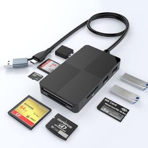 USB C USB3.0 Multi card reader, 8-IN-2 Memory Card Reader Adapter for SD SDXC SDHC CF CFI MS MMC UHS-I MicroSD MicroSDXC MicroSDHC XD Card Reader 3 USB3.0 MultiPort Hub 5Gbps for 8 Ports Simutaneously