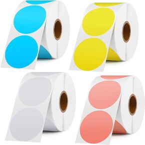 4 Rolls 1.5 Inch Circle Direct Thermal Sticker Labels, Round Printer Label Dot Sticker for Color Coding, Envelope Seal, Inventory, Business Labeling, Compatible with Rollo, Zebra, 600 Per Roll