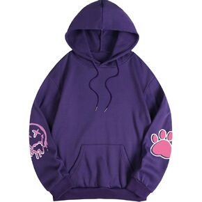WDIRARA Women's Plus Size Cartoon Graphic Print Drawstring Thermal Hoodie Pocket Sweatshirt Hooded Pullovers