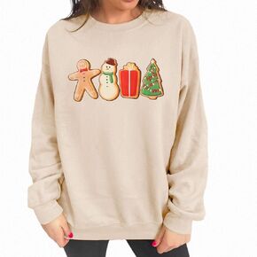 SOFEON Women Christmas Gingerbread Sweatshirts Snowman Cute Long Sleeve Crewneck Shirts Xmas Gift Pullover Holidays Tops