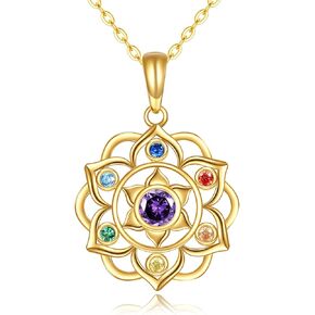 14K Solid Gold Lotus Chakra Necklace Pendant for Women Real Gold Yoga Lotus Flower Necklace Promise Anniversary Birthday Gifts Jewelry for Women Wife