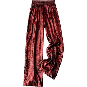 WDIRARA Women's Plus Size Metallic Elastic High Waist Straight Leg Casual Long Pants Trousers