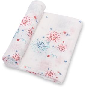 Swaddle Blanket 100% Cotton, Muslin Swaddle Blankets Suitable for 4th of July Baby Outfit, Soft Baby Swaddle Blanket 47 x 47 inches, Baby Essentials, Registry and Gift (Fireworks Print)