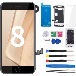 for iPhone 8 Black Screen Replacement 4.7" Assembled with Home Button Front Camera, Ear Speaker Earpiece and Full Repair Tools Kit with Screen Protector and Proximity Sensor A1863, A1905, A1906