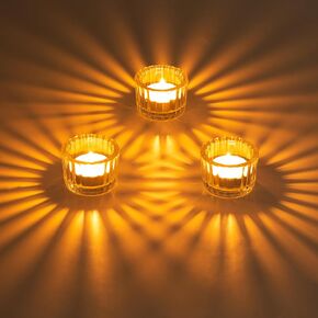 NUPTIO Tea Lights Candle Holder: 12 Pcs Ribbed Glass Tealight Votive Holders Clear Round Decorative Tea Light Holder for Small Votives Candles Wedding Christmas Party Home Dining Room Centerpiece