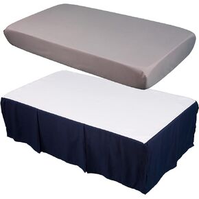 CaSaJa Original Crib Sheet and Skirt Set for Baby Boy Girl, Breathable Soft Nursery Crib Bedding Set Standard, 14" Drop Pleated Bedskirt Navy, 9" Deep Pocket Fitted Mattress Bed Sheet Gray