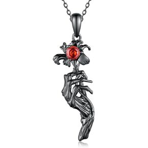 Skull Necklace 925 Sterling Silver Skeleton Hand Necklace Gothic Skull Jewelry Gifts for Women Men Girls