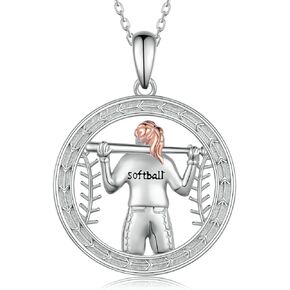 Softball Necklace for Girls 925 Sterling Silver Baseball Pendant Softball Jewerly for Women Girl Sports Lovers Gifts